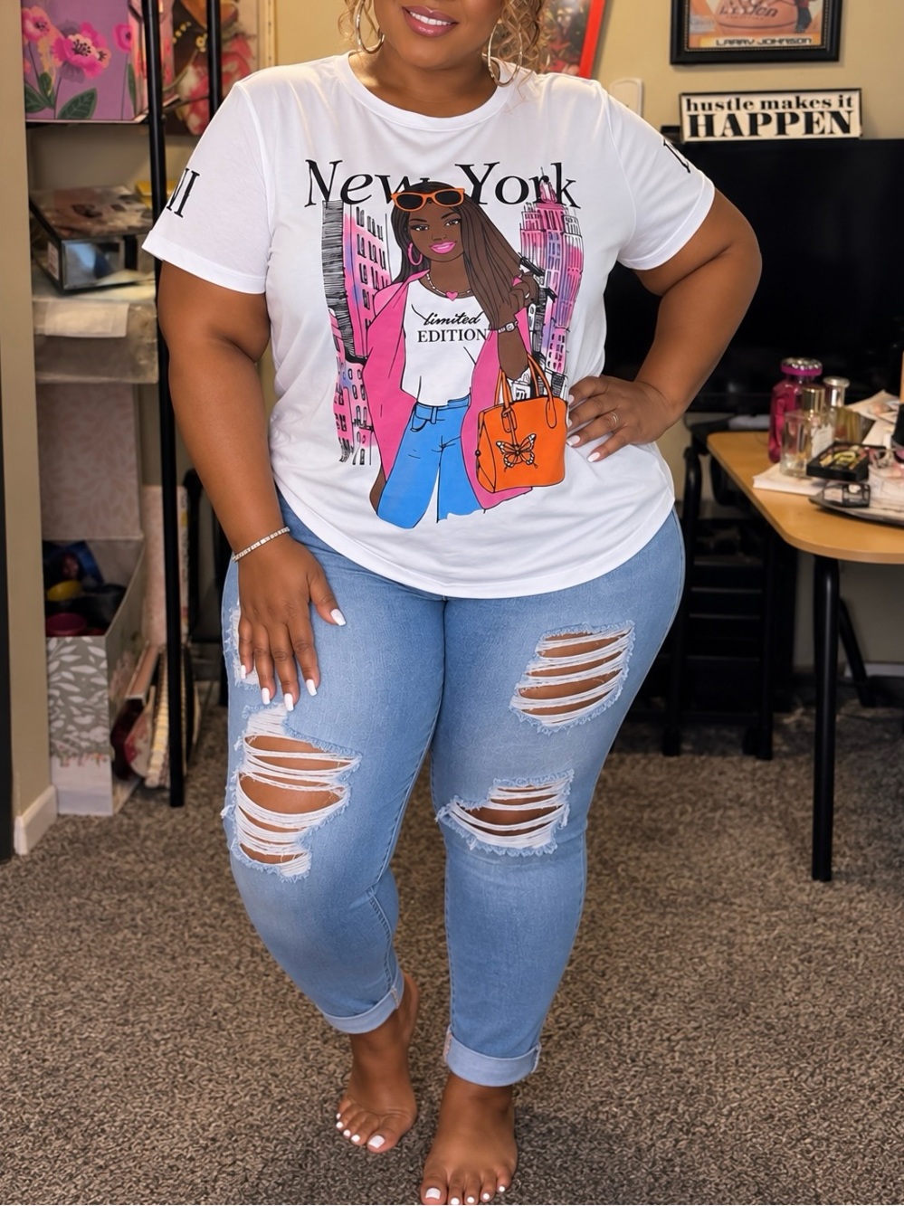 T.J.Maxx White Graphic Short Sleeve Tee with Pink & Orange Accents - Picture 3 of 5